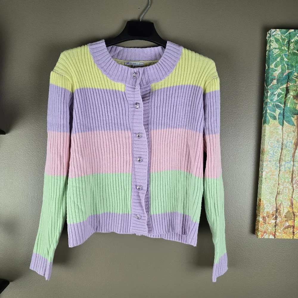Olivia Rubin RARE Dee Striped Knitted Cardigan Jewel Button Medium